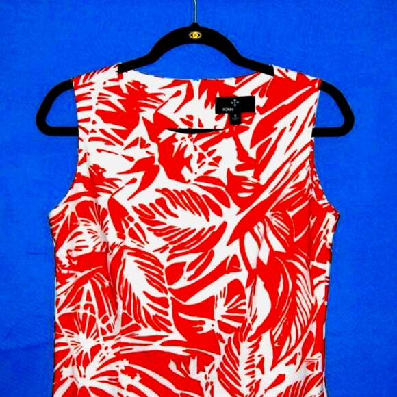 Ronni Nicole Leaf Print Shift Dress - Women's Size 6 - Red & White - Picture 4 of 6
